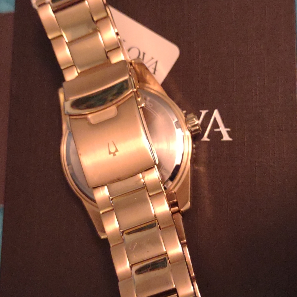 (SOLD)Bulova Men's Quartz Gold-Tone Date Indicator Blue Dial Watch 43mm 98A197 - Picture 9 of 12